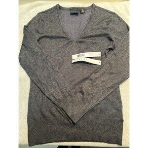 Tribal Sweater Womens Small Charcoal BlackV Neck Pullover Textured Trim Knit NWT